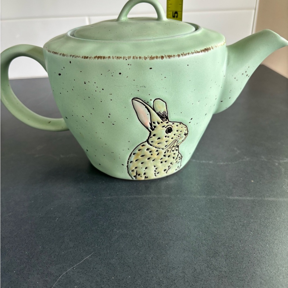 Speckled Green Ceramic Teapot with Rabbit Design from Spectrum Designz